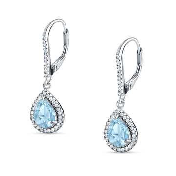 Pear Teardrop Earrings Simulated Aquamarine 925 Sterling Silver Wholesale